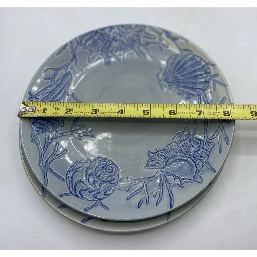 Pottery Barn Salad Plate Dessert Blue Shell Ocean Beach Coastal Coral  8